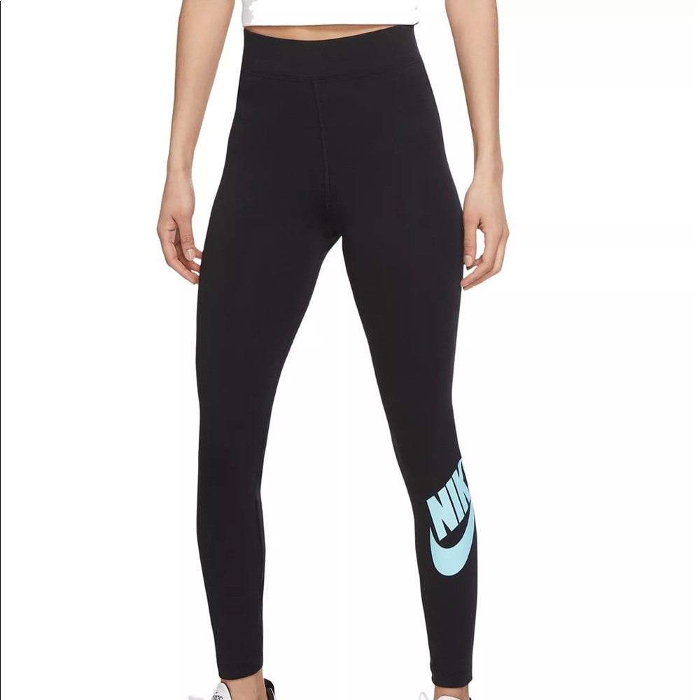 Plus Size Women's Essential High-Rise Leggings Black / Copa Blue 1X